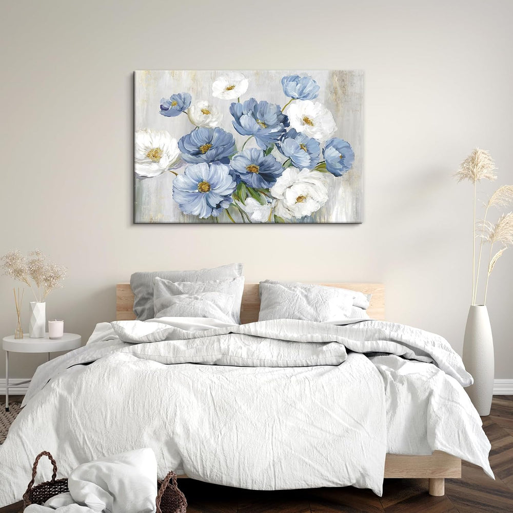 Goldfoilart Blue Flower Wall Art Light Blue and White Floral Canvas Print, 36...
