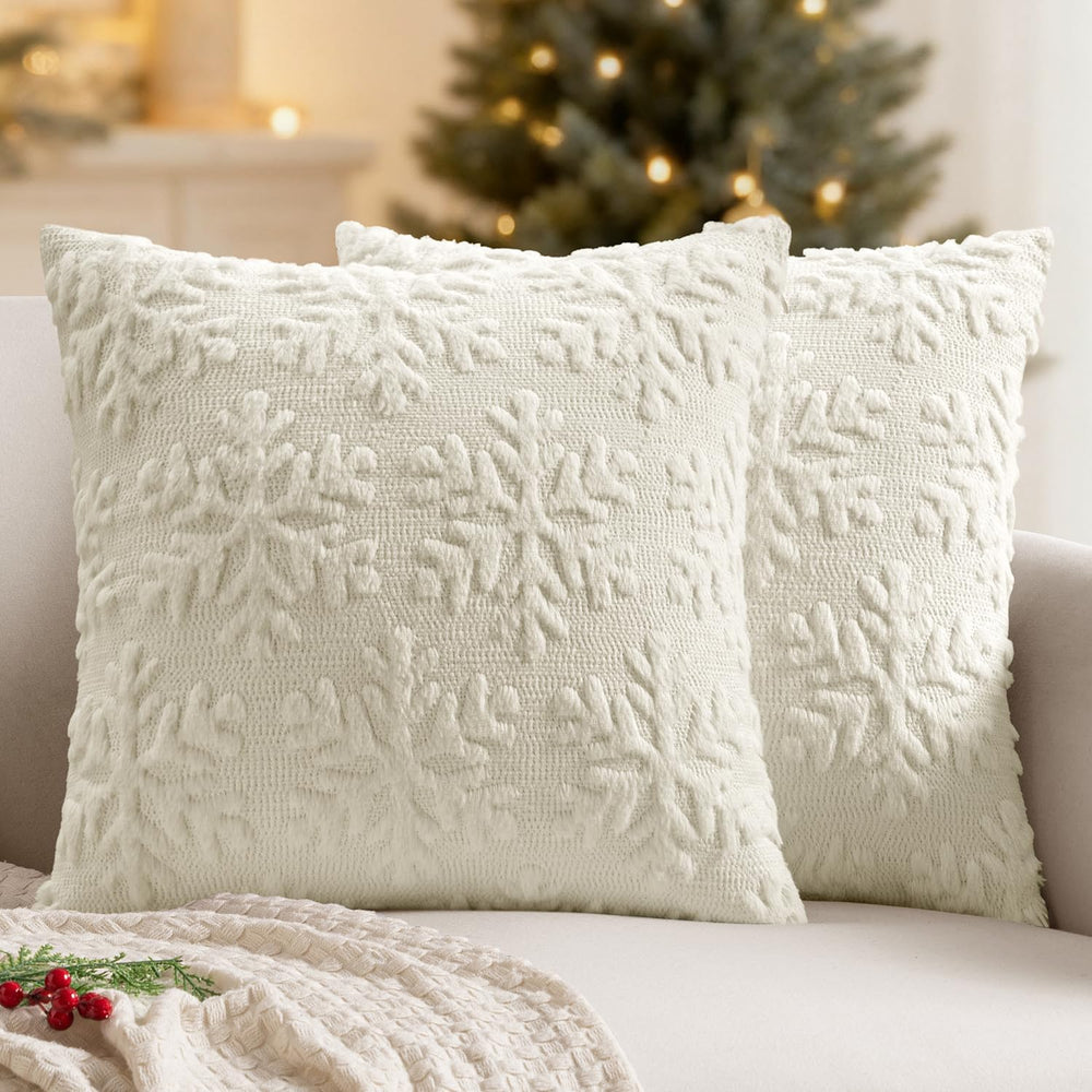 MIULEE Christmas Cream White Throw Pillow Covers Snowflakes Decorative 24×24 ...