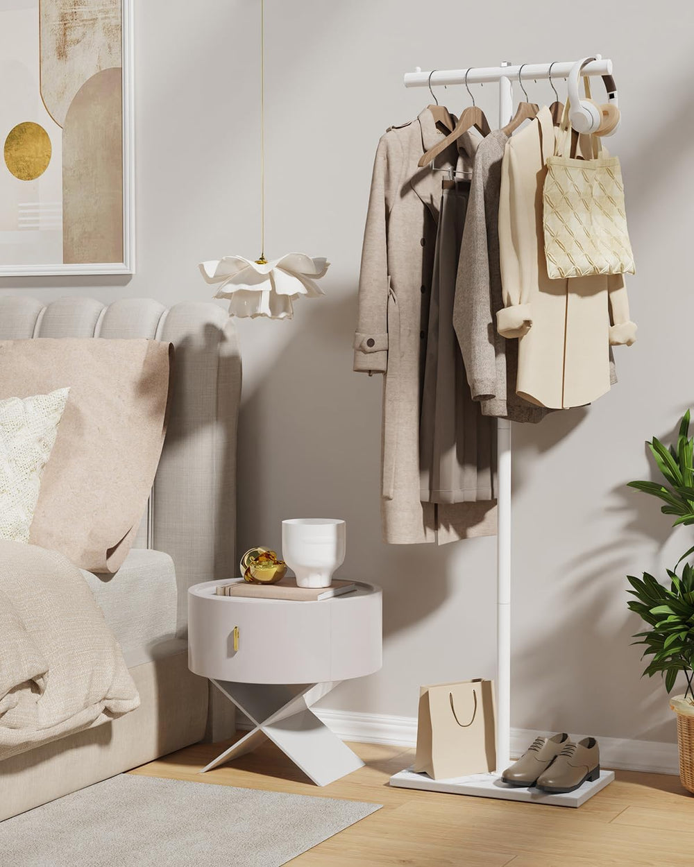 T-shaped Coat Rack Freestanding, Metal Hanger, White, 68.9 In High