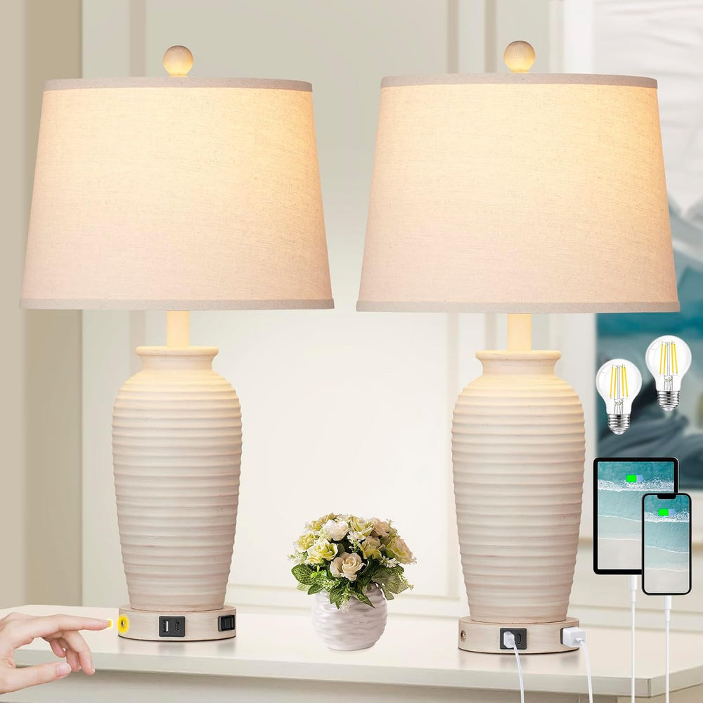 CINSARY 24.3" Farmhouse Jar Table Lamps Set of 2, 3 Way Touch Control Ru...