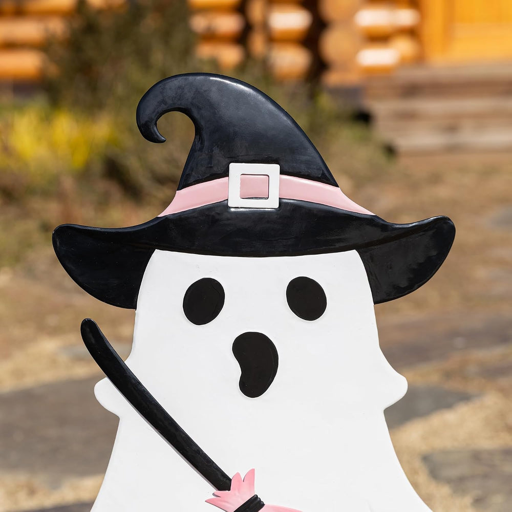 Glitzhome Halloween Ghost Yard Sign Set of 2, Cute Outdoor Ghost with Witch B...