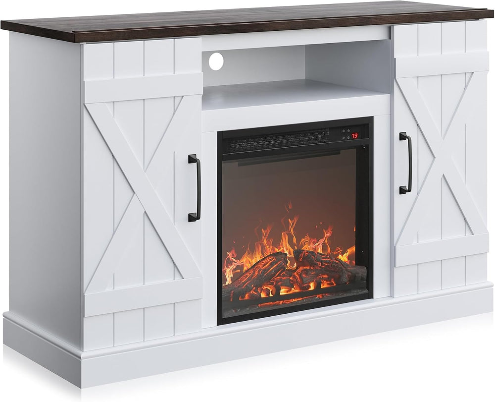 BELLEZE Veropeso 47" TV Stand with 18" Electric Fireplace - White