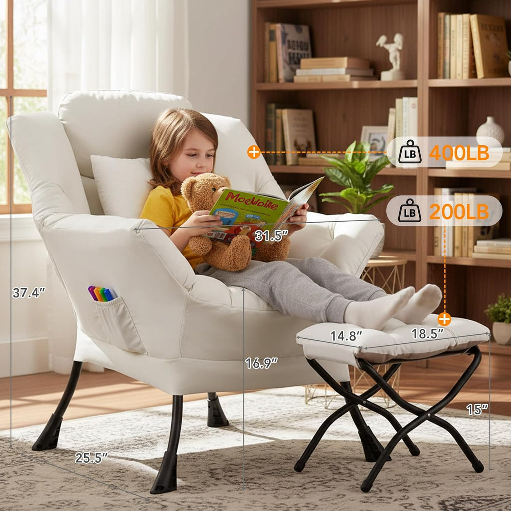 Lazy Chair with Ottoman, Comfy Reading Chair for Bedroom