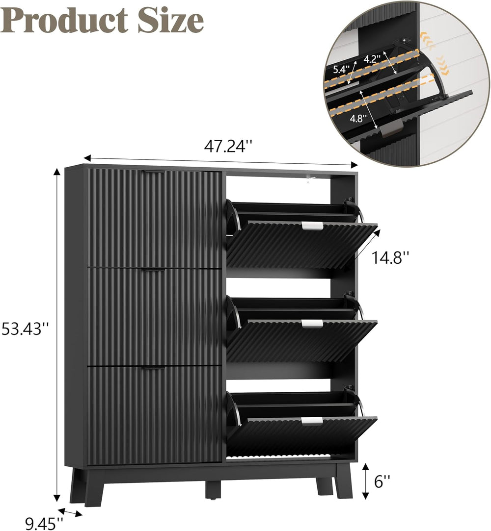 HUANLEGO Shoe Cabinet Storage for Entryway with 6 Flip Drawers, Black
