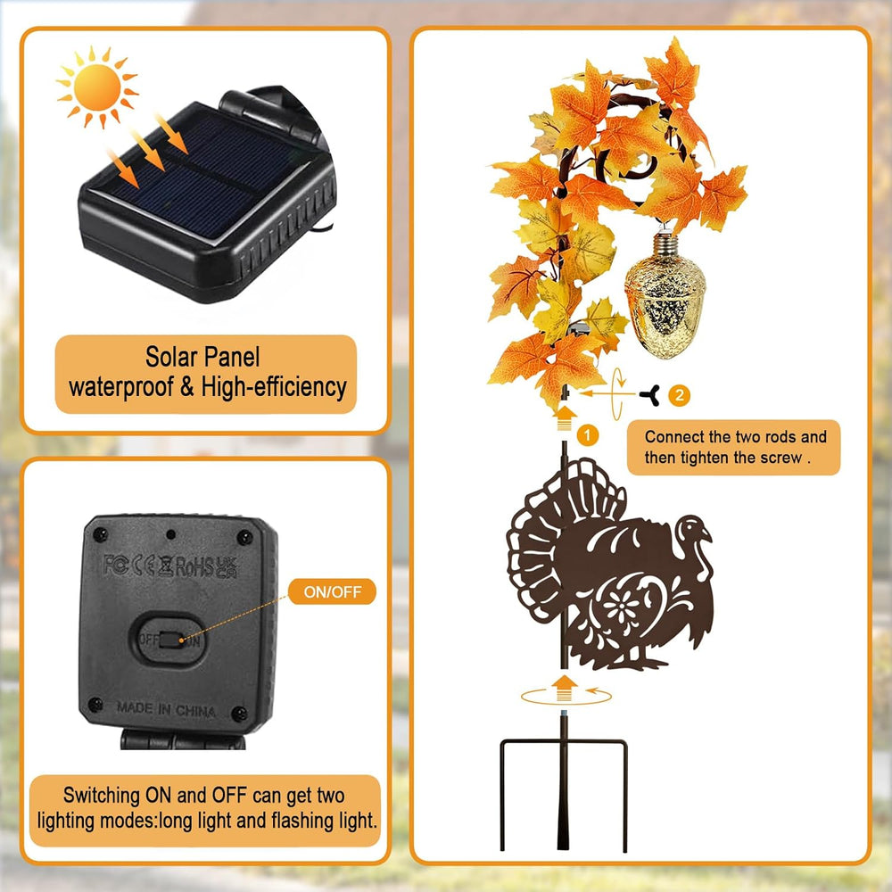 Thanksgiving Solar Lights Outdoor Pathway,Turkey & Acorn Fall Garden Stakes