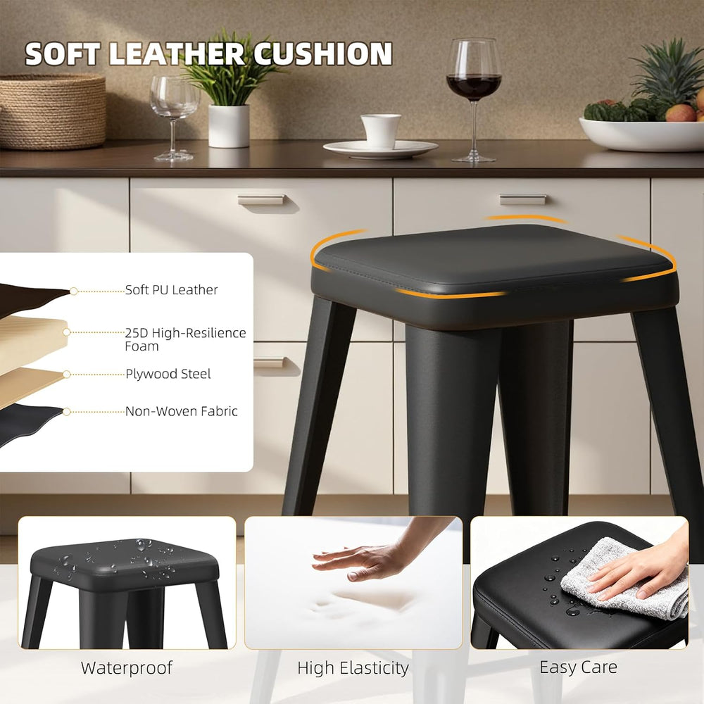Bar Stools Set of 4, 26" Counter Height Bar Stools Backless, Upholstered...