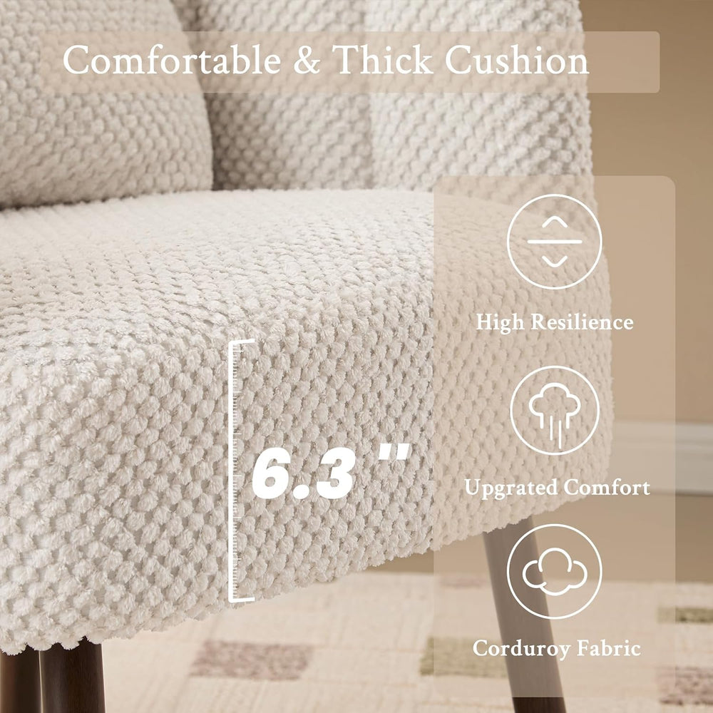Furniliving Velvet Vanity Chair, Shell Accent Chair with Wooden Legs & Pi...
