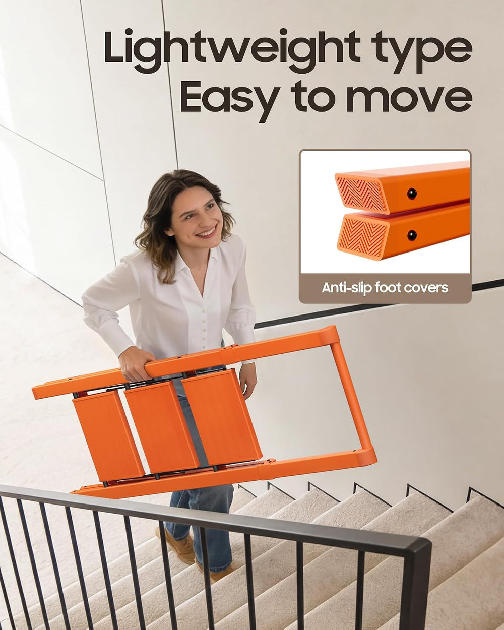 HillhutApex Aluminum 3 Step Ladder, Step Stool Foldable Ladder(Orange)