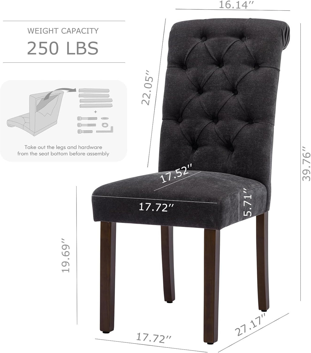 COLAMY Button Tufted Dining Chairs Set of 2, Accent Parsons Diner Upholstered Fabric Dining Room Stylish Kitchen Chairs with Solid Wood Legs and Padded Seat, Black