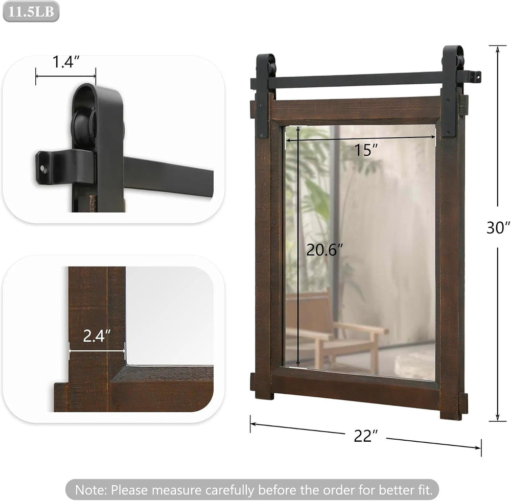 Besdomus Rustic Bathroom Vanity Mirror: 22"x30" Brown Farmhouse Bar...
