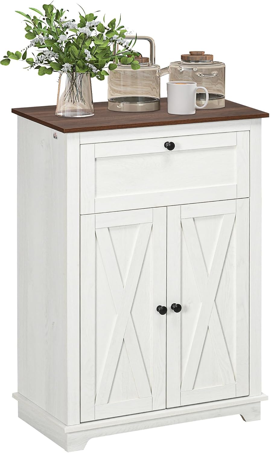 HOMCOM Farmhouse Barn Door Accent Cabinet with Double Doors White