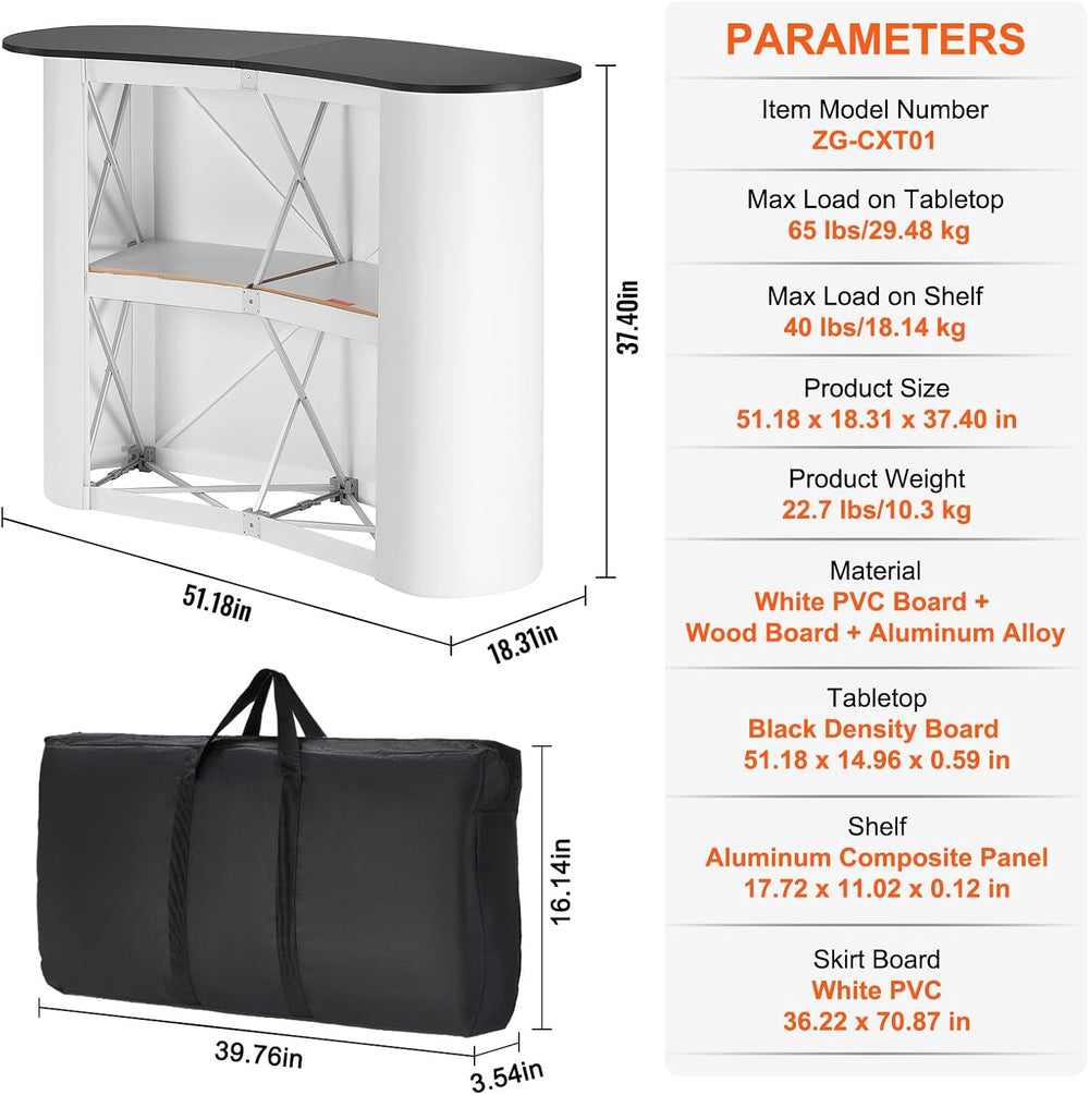 VEVOR Portable Tradeshow Podium Table, 51.18" x 18.31" x 37.4"...