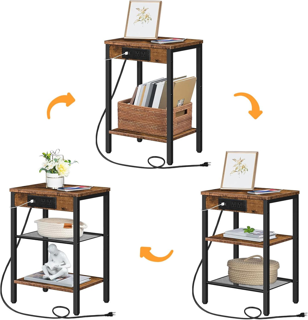 HOOBRO End Table with Charging Station and USB Port, Small Side Table for Sma...