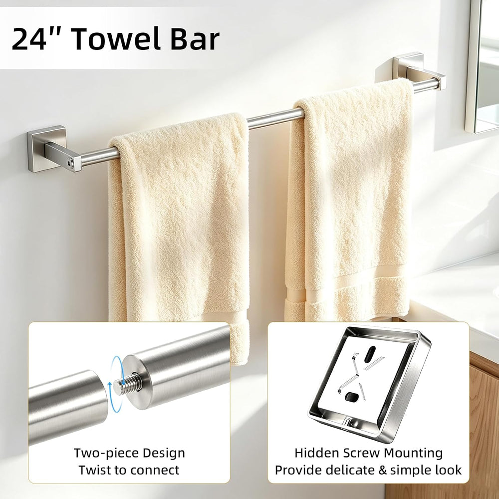5 Pieces Bathroom Hardware Accessories Set, Towel Bar Set, Brushed Nickel