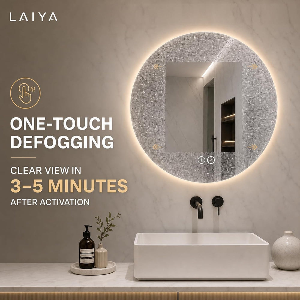 LAIYA 24 Inch Round LED Bathroom Mirror Frameless Backlit Anti-Fog Dimmable