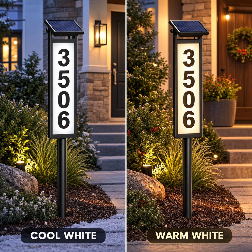 Eyrosa Solar Address Sign, Aluminum Lighted House Numbers for Outside Yard
