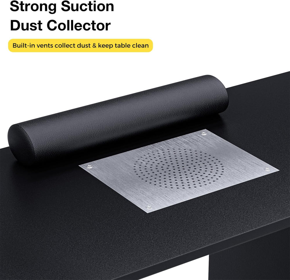 Manicure Table with Dust Collector, Large Storage Nail Desk (Black)