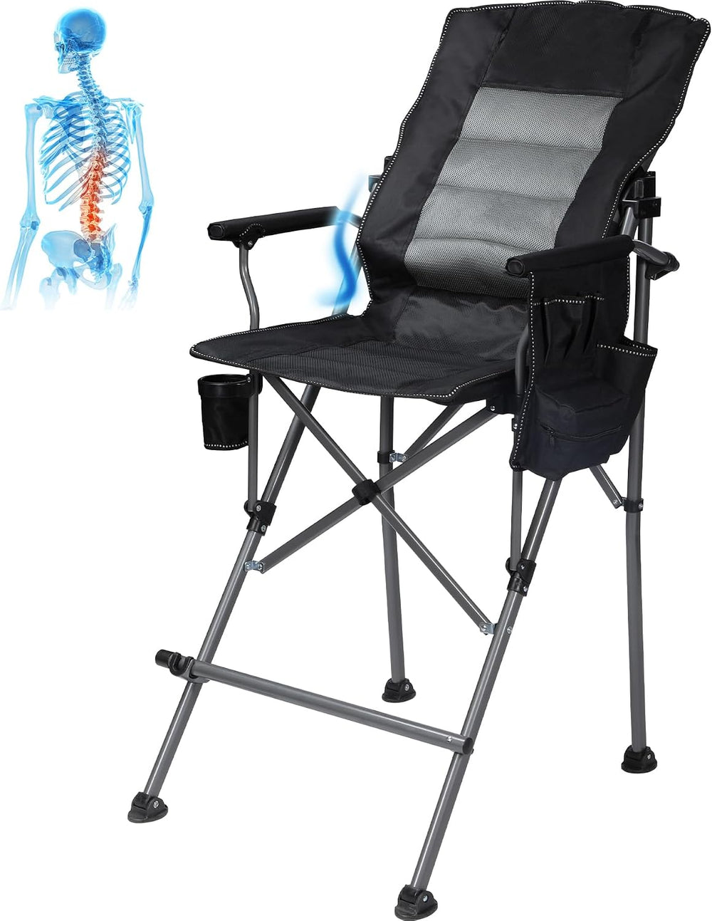 Extra Tall Folding Chairs for Adults 330lbs with Adjustable Backrest, Portabl...