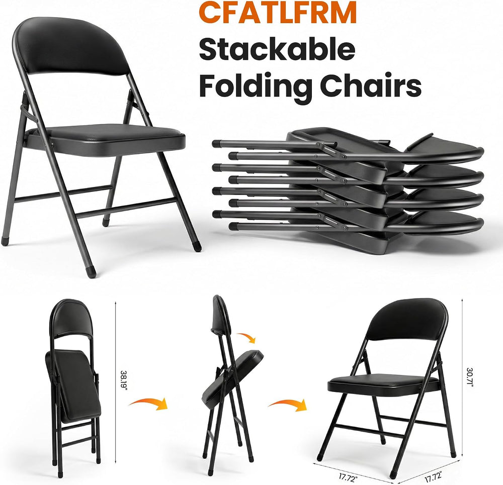 Black Padded Folding Chairs 12 Pack with PU Cushion and Back
