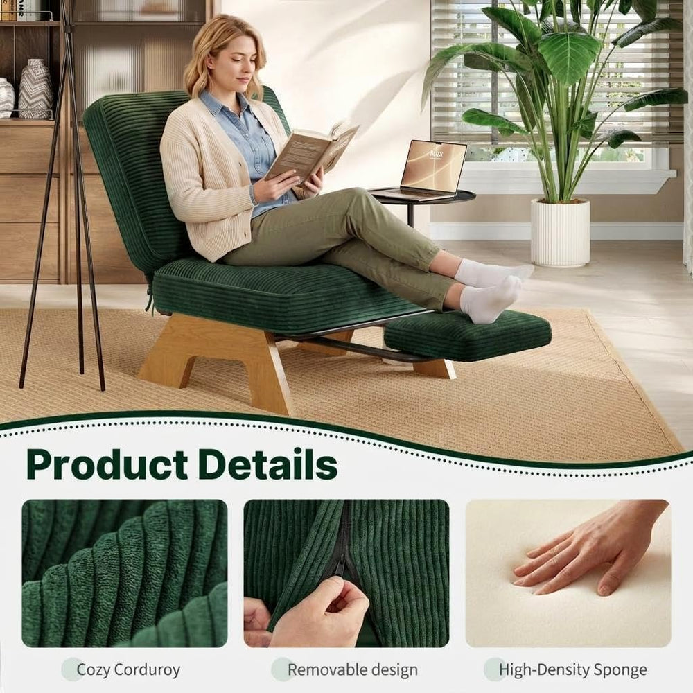 Garvee Corduroy Accent Chair with Ottoman, Solid Wood Lounge Chair