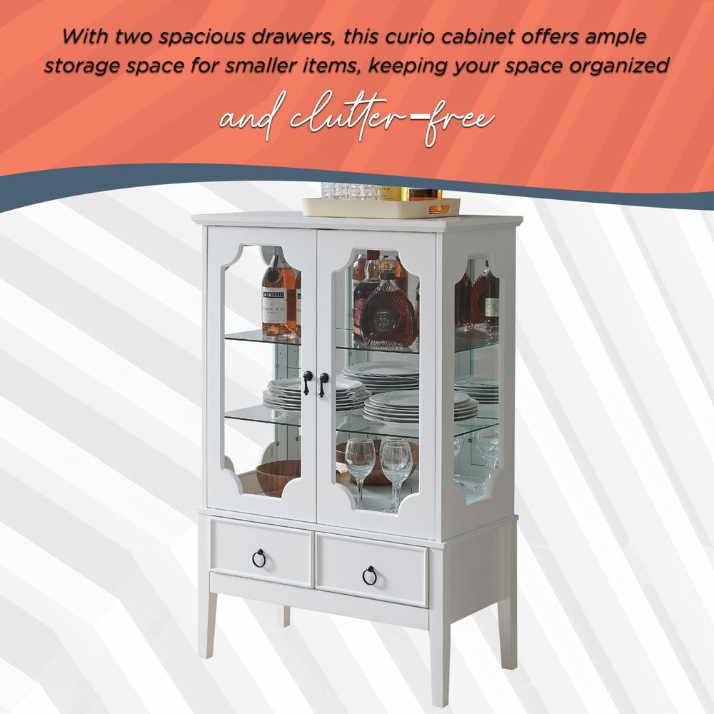 Kings Brand Furniture - Curio Accent Storage Cabinet with Doors, Glass Shelve...