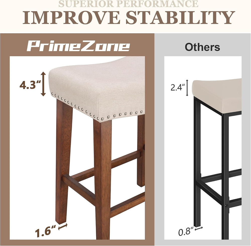 PrimeZone 26 Inch Counter Height Saddle Bar Stools Set of 3, Beige