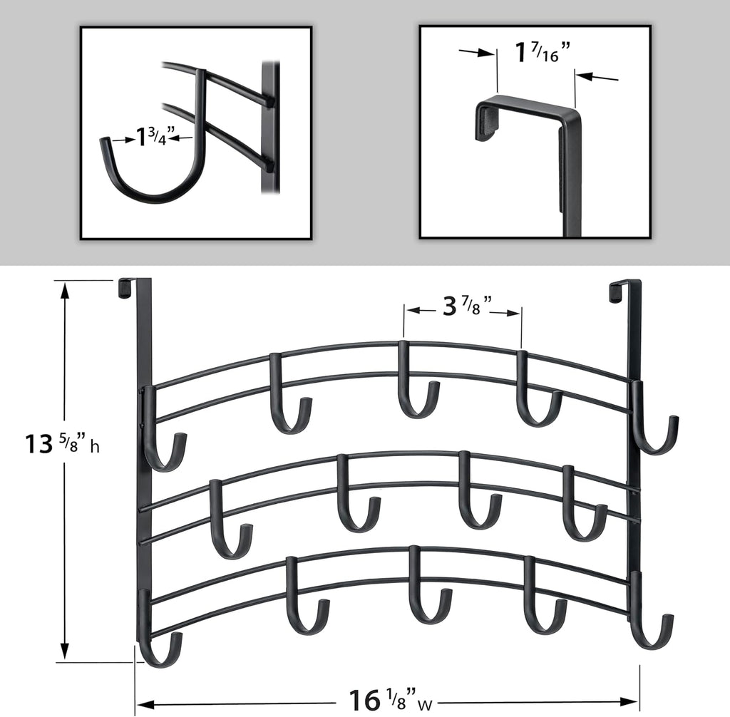 LYNK Professional® Home™ Over the Door Hooks - 14 Hook – Over the Door Coat Rack - Over the Door Hanger - Hanging Towels or Clothes - Bathroom, Bedroom, Laundry Room - Lifetime Ltd. Warranty, Black