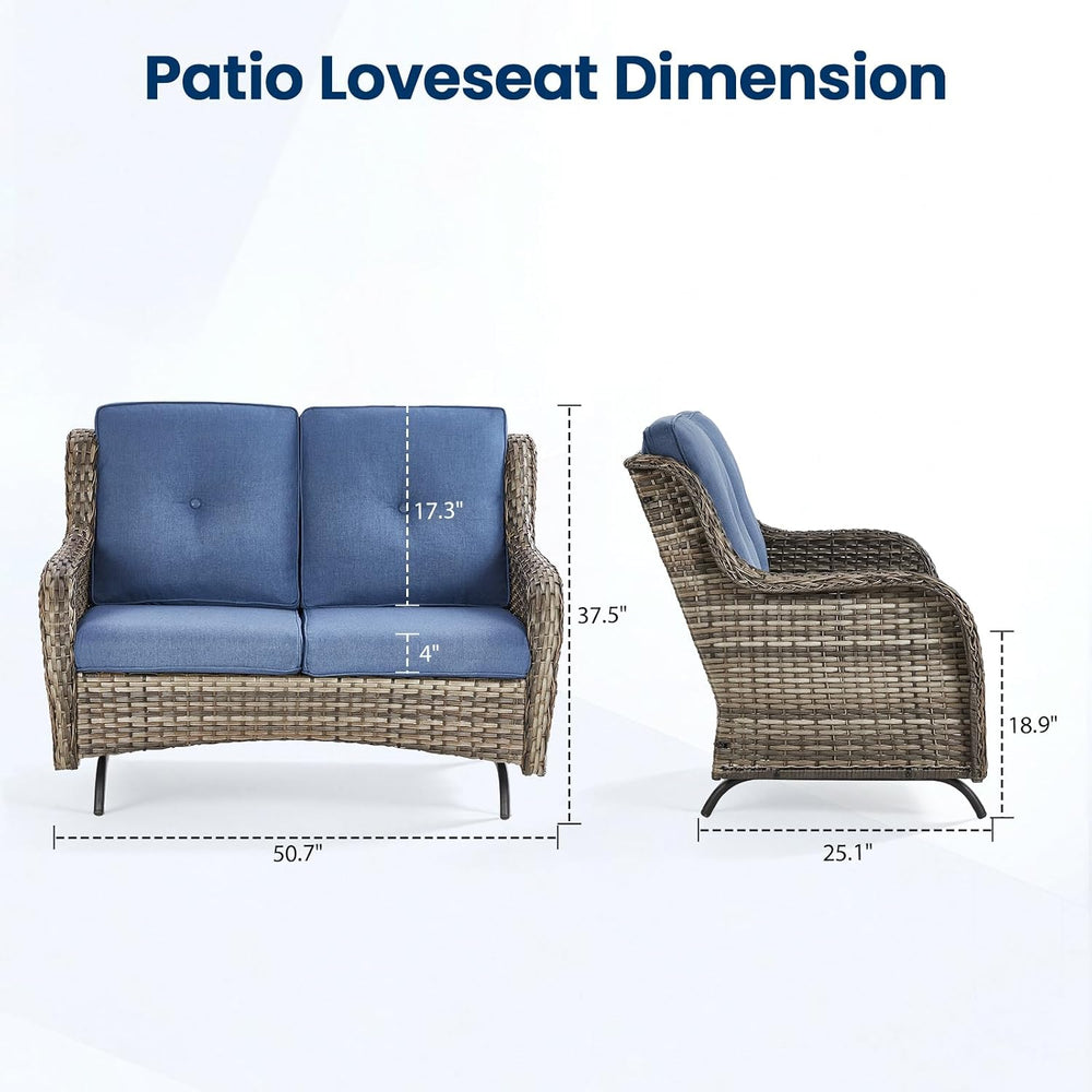 Patio Loveseat Sofa, Outdoor Wicker Loveseat with Luxury Thick Cushion, All-W...