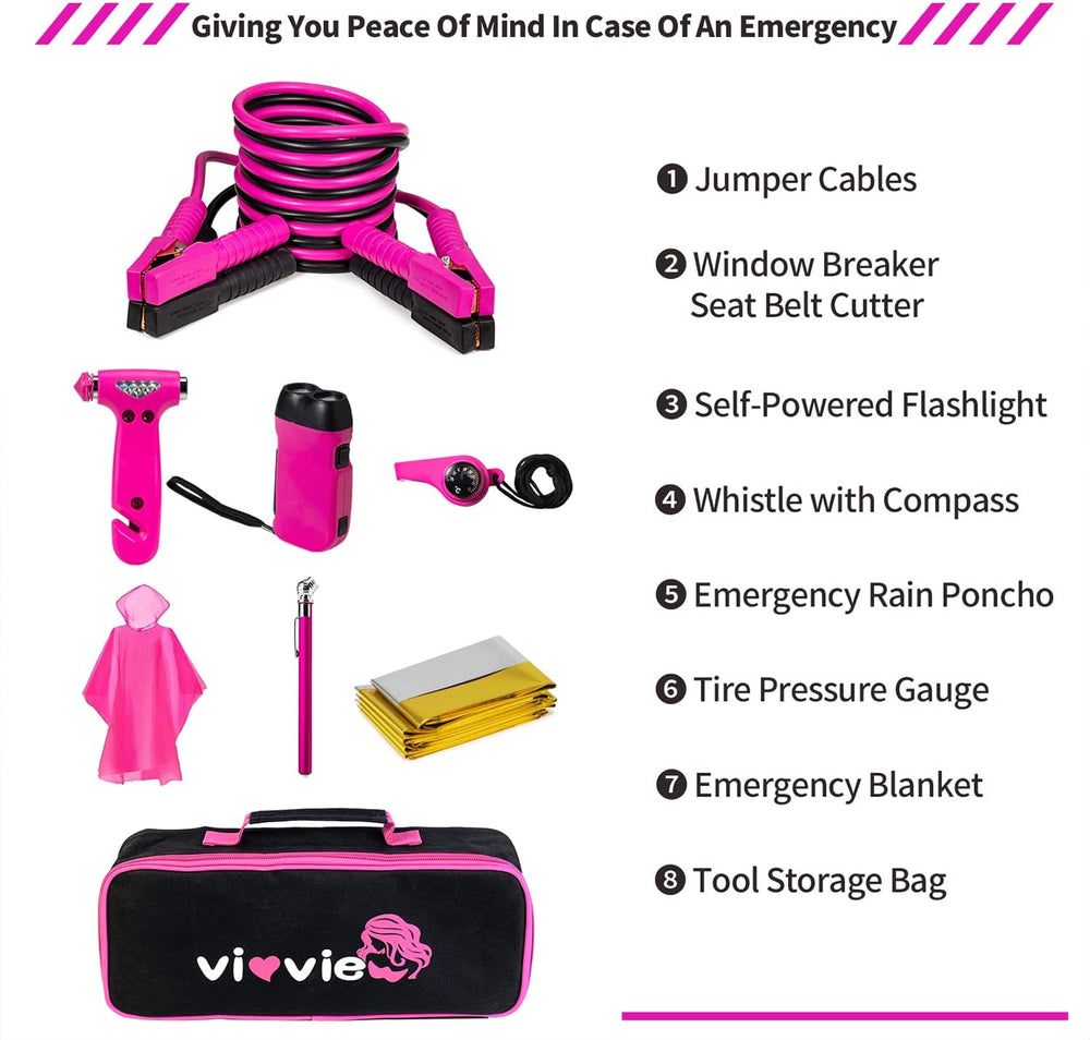 Roadside Emergency Car Kit for Vehicles, Car Safety Kit with Jumper Cables, S...