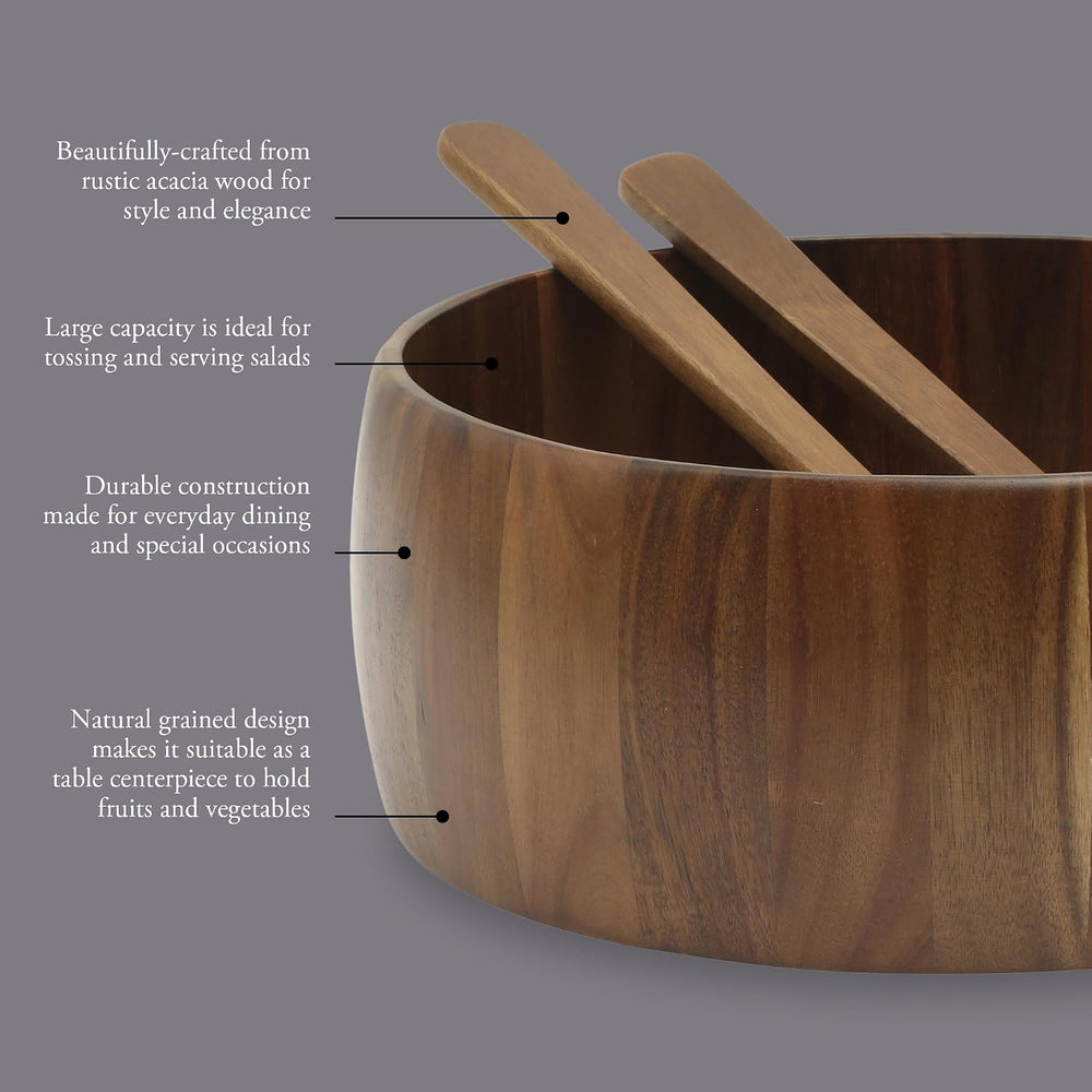 Gibson Home Laurelton 3-Piece Acacia Wood Salad Serving Bowl Set – Large 13-I...