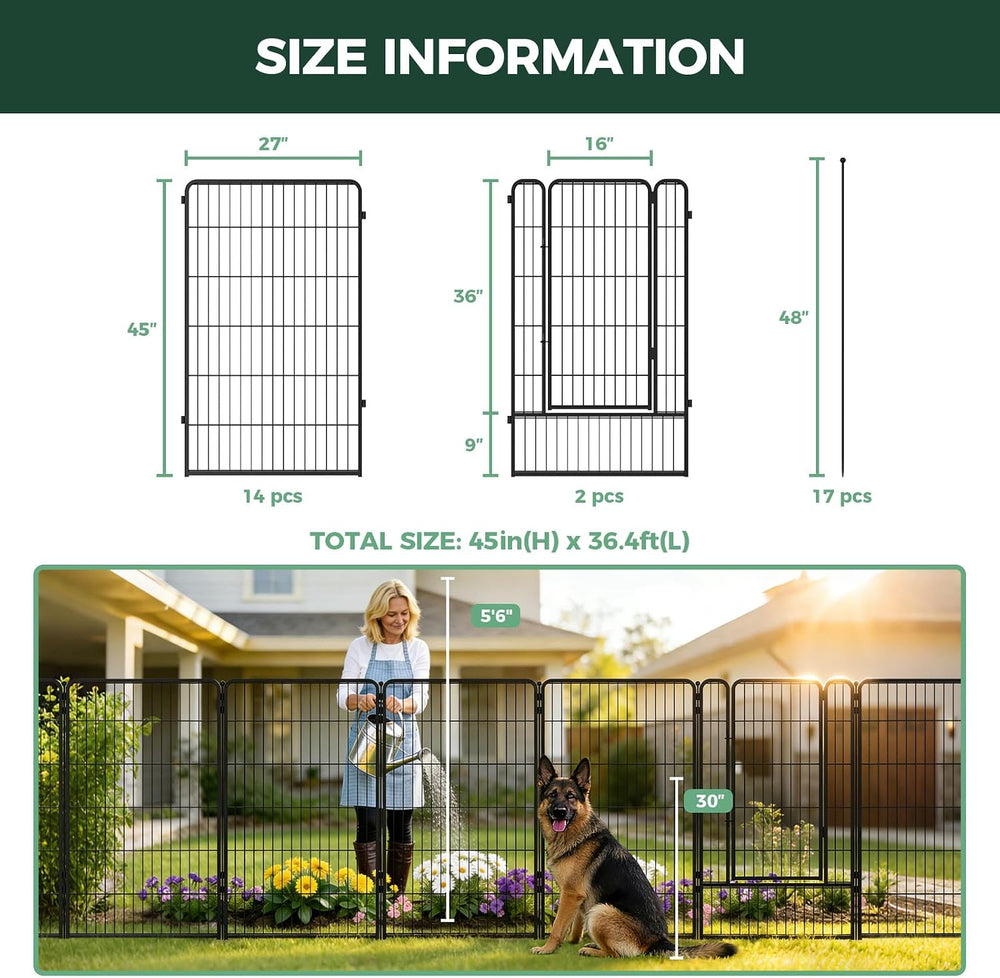 FXW No Dig Garden Fence, Outdoor for Yard, 45in(H) x 36.4ft(L), 16 Panels