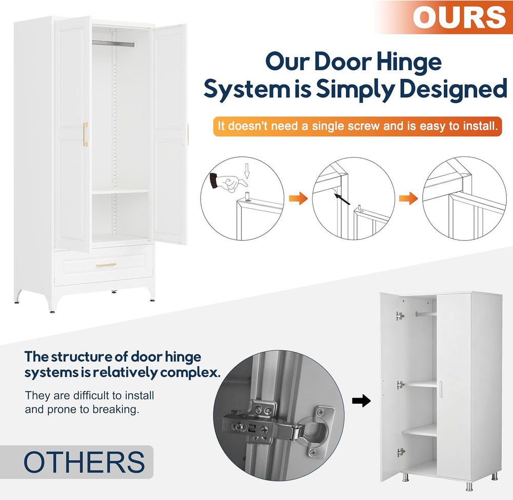 UNICOLY 71" Armoire Wardrobe with Drawer and Hanging Rod