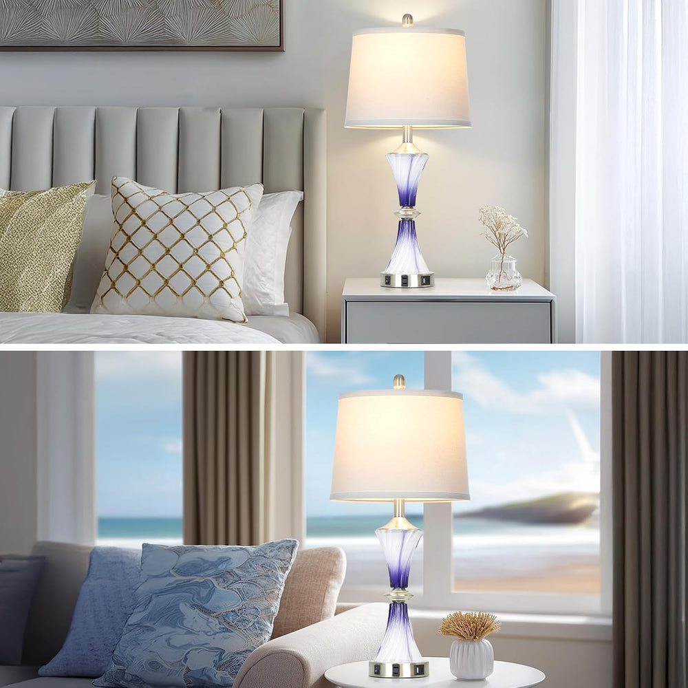 Rinweey Purple Glass Table Lamp Set of 2 with USB C+A Ports & AC Outlet, ...