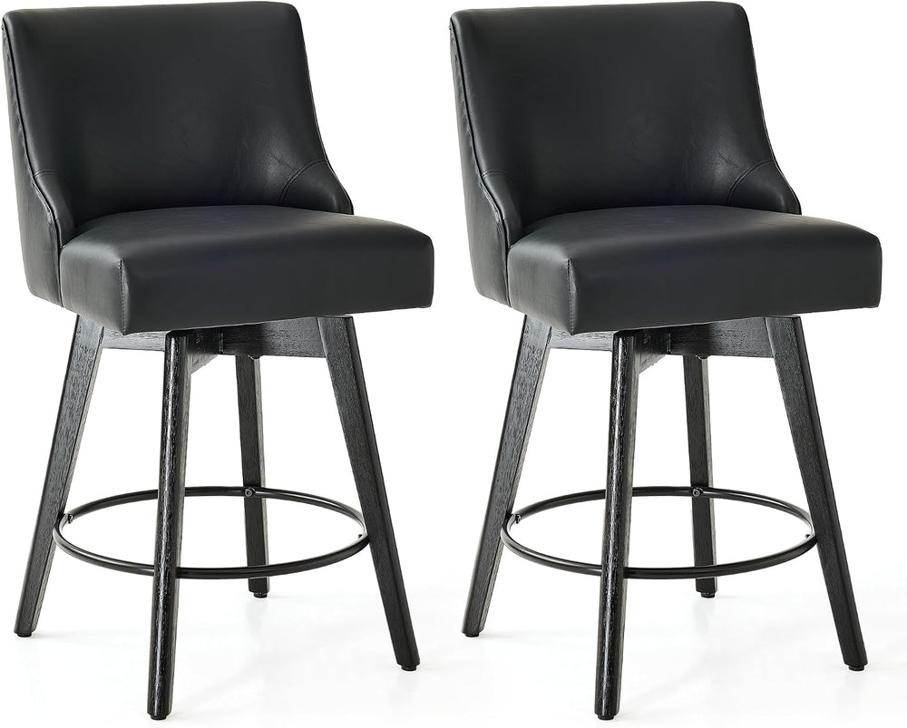 26" Counter Height Swivel Bar Stools, Set of 2, Black