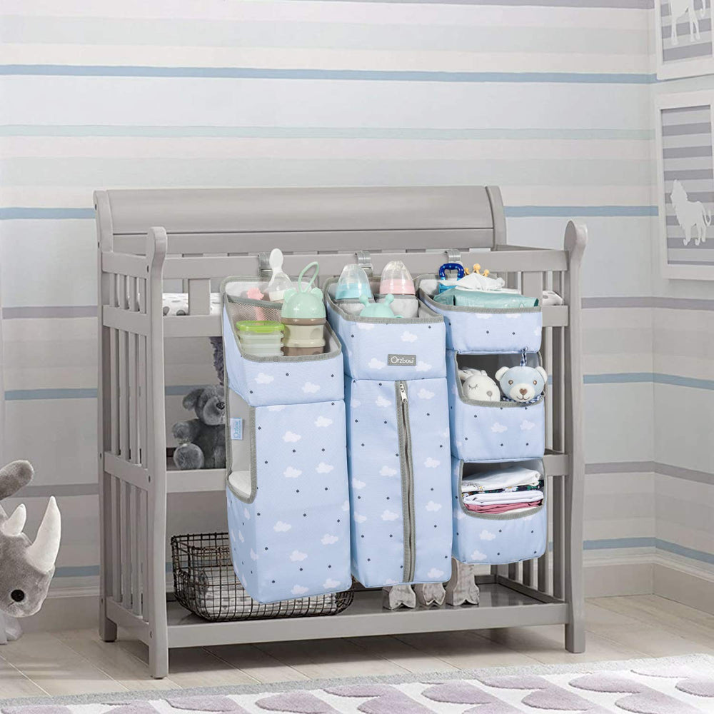 Orzbow 3-in-1 Hanging Diaper Caddy Organizer for Changing Table, Blue