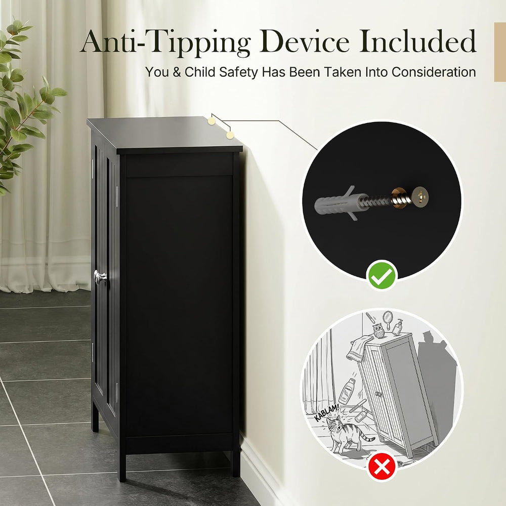 SUPER DEAL Modern Bathroom Floor Storage Cabinet with Adjustable Shelf and Do...
