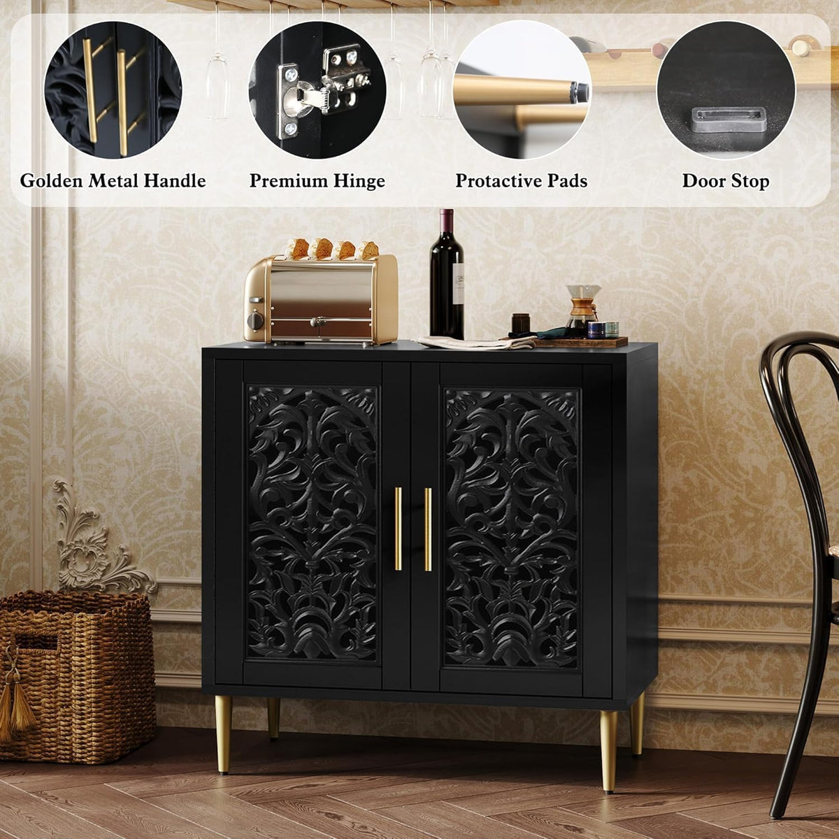 ARTPOWER Vintage Hollow Carving Accent Cabinet with 2 Doors for Living Room