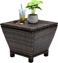 VINGLI Outdoor Side Table with Storage, 13-Gallon Patio Deck Box Outdoor Wicker Side Table for Poolside Balcony Storage Table (Brown, Trapezoid)