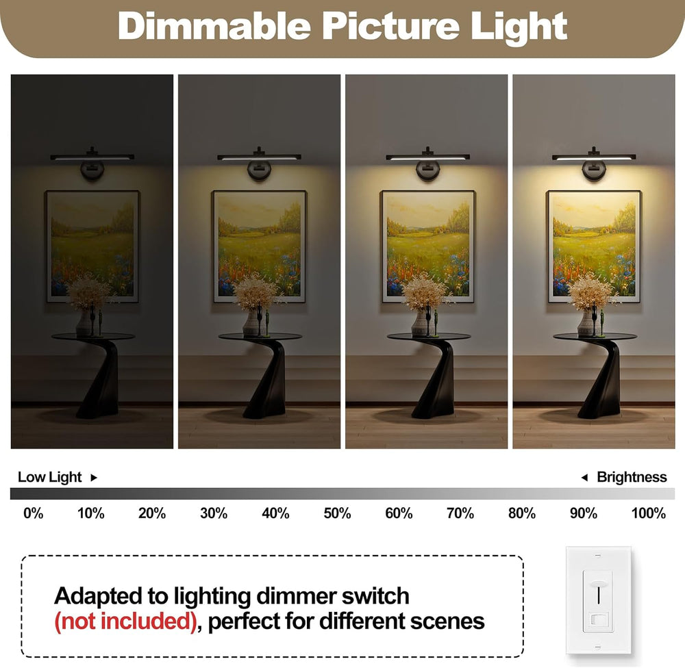 Tassuowell Hardwired Picture Ligh (Black Hardwired, 15.75 inch Dimmable)