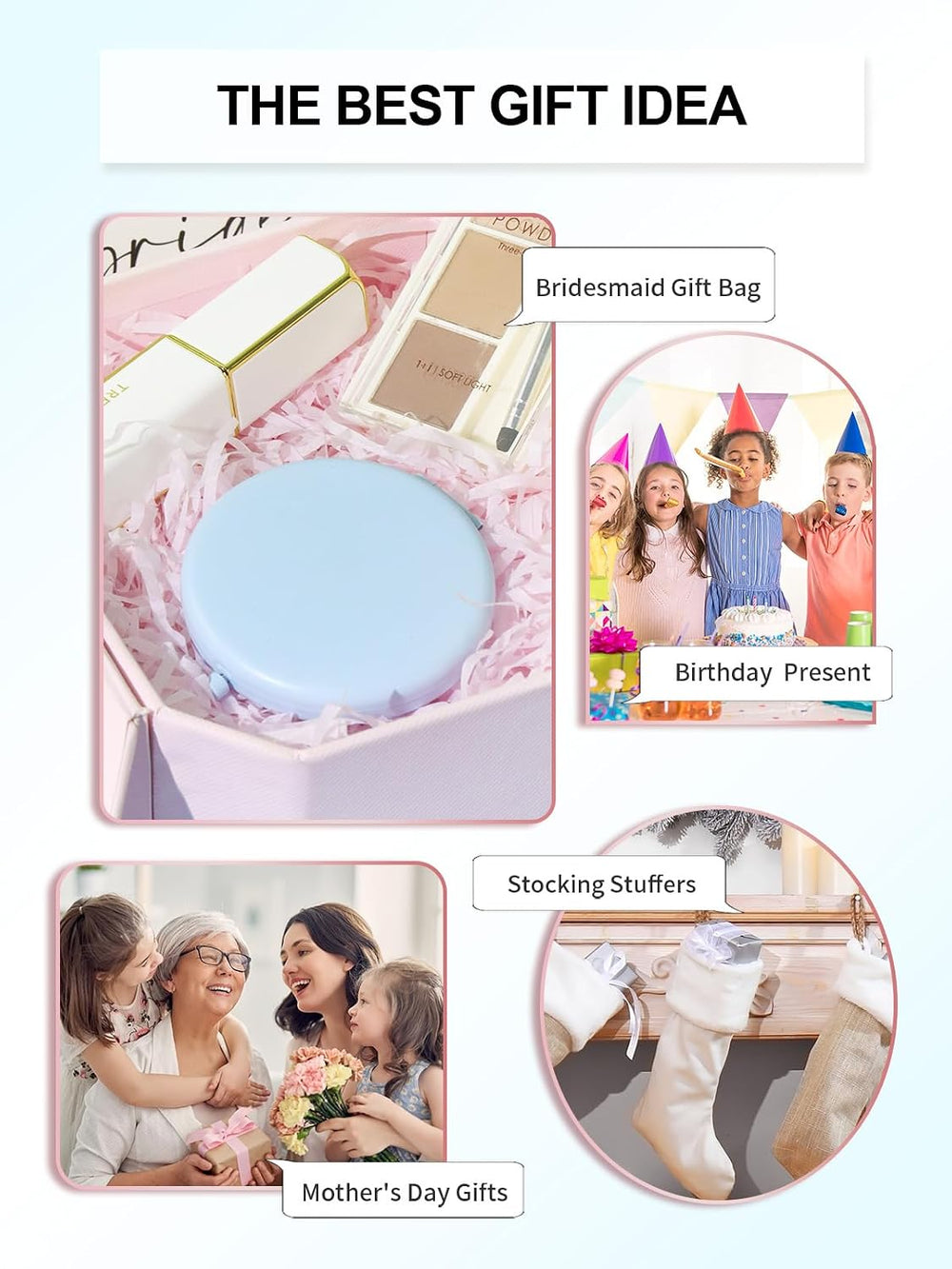 12 Pieces Compact Mirror Bulk, 1x/2x Pocket Mirror, Light Blue