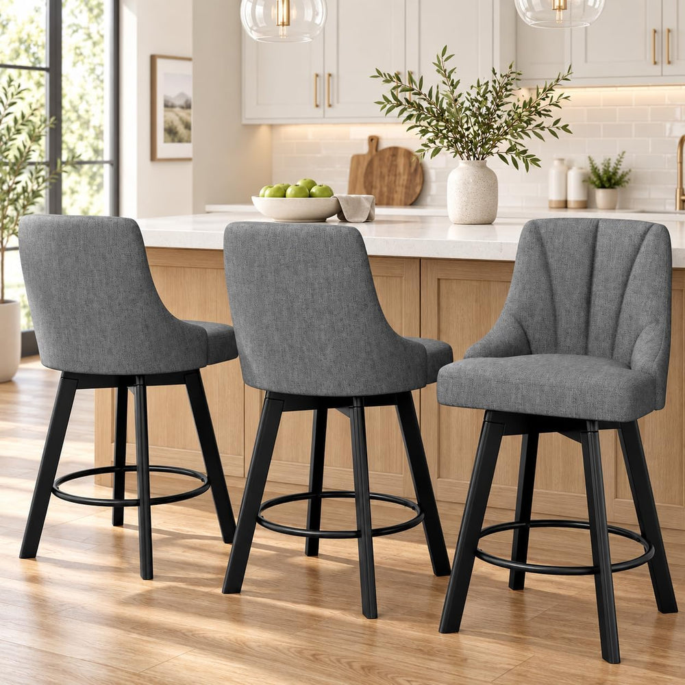 YaFiti 24" Swivel Counter Height Bar Stools Set of 3, Dark Gray