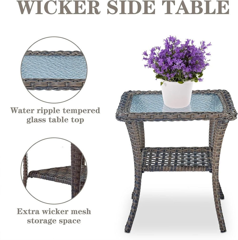 Belord Wicker Porch Rocking Chairs - 3 Pieces Patio Bistro Set High Back Outd...