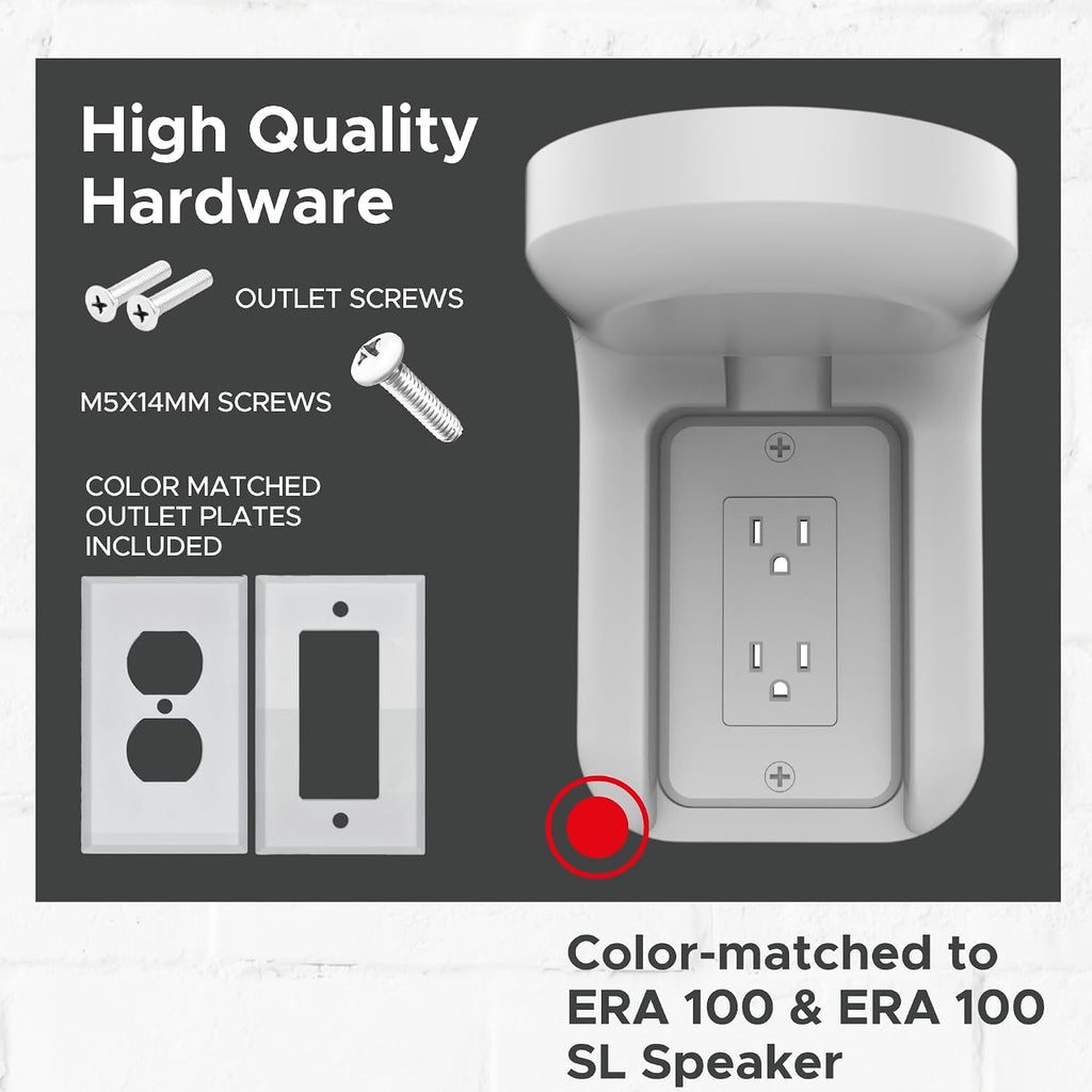sound bass era100 shelf wall outlet ac, white showing dimensions