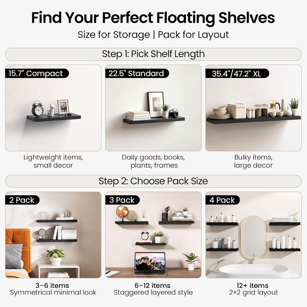 BAYKA Walnut-Like Floating Shelves 15.7in, 3 Pack, Wall Mounted Wall Decor