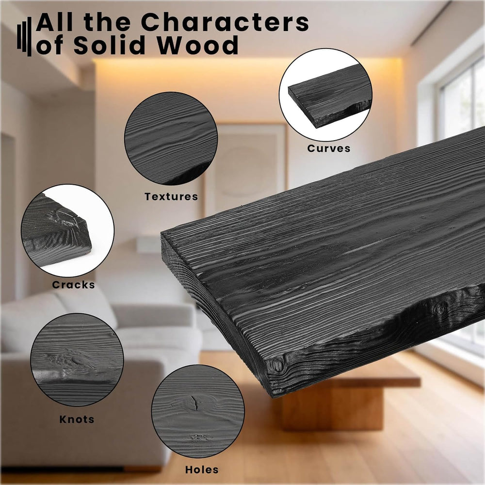 Black Live Edge Floating Shelves, 16 Inch Set of 2, Solid Elm Wood