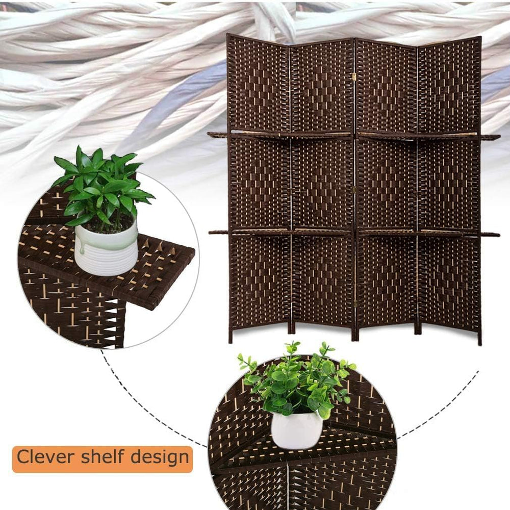 FDW | 4 Panel Folding Room Divider with Shelves | 5.9ft, Brown