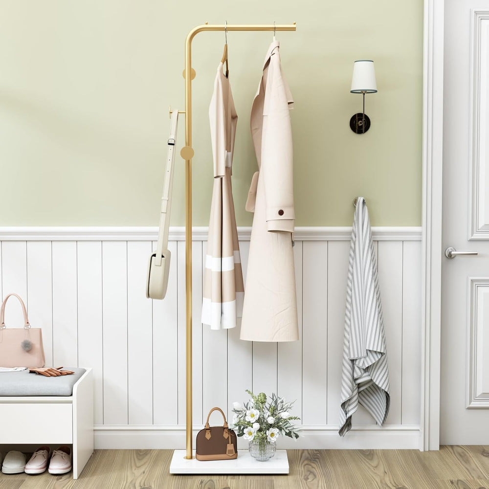 TIEOU Gold Coat Racks, Metal Coat Racks Freestanding with Crossbar and 3 Hook...