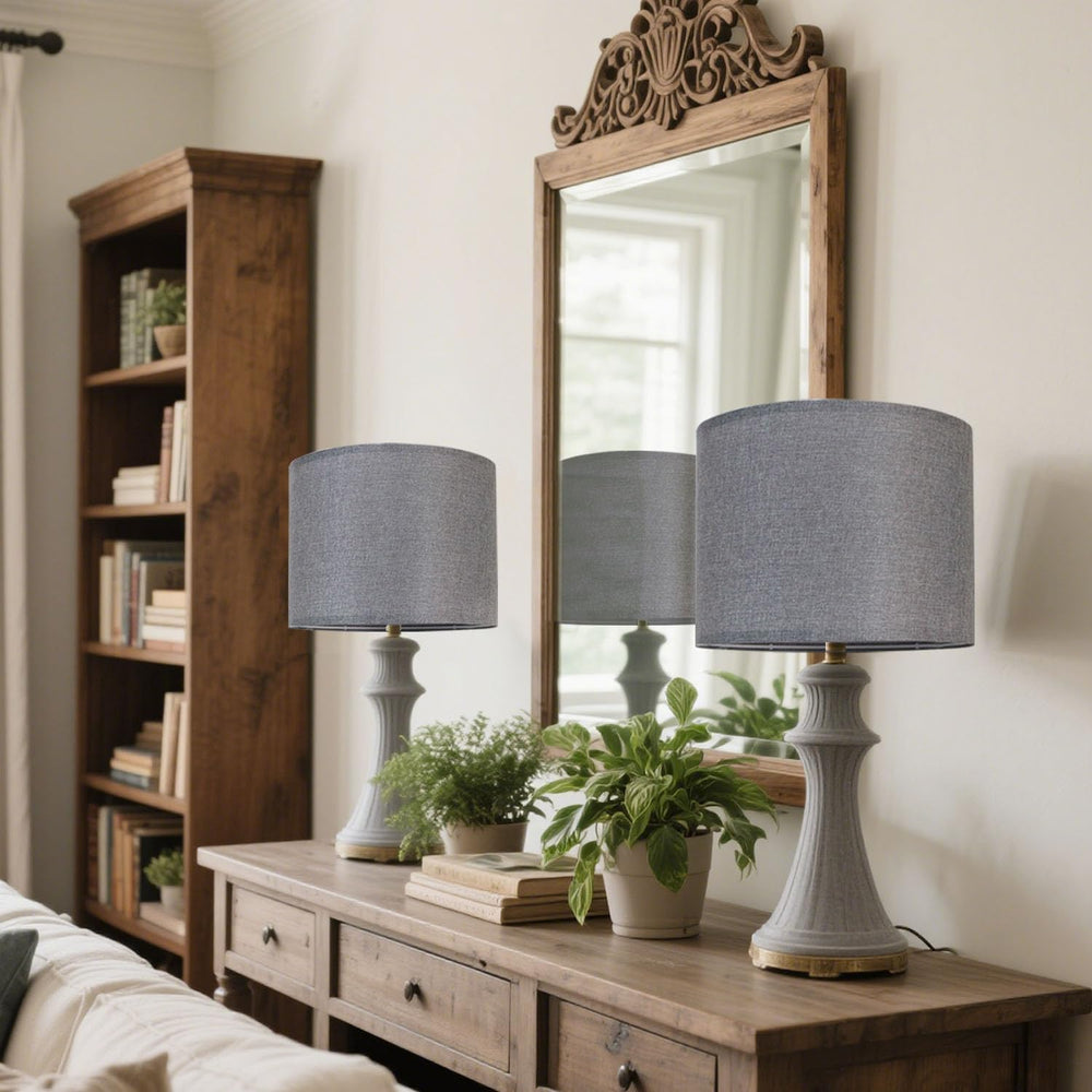 Lamp Shades Set of 2, 13"D x 10"H, Gray Drum Lamp Shade