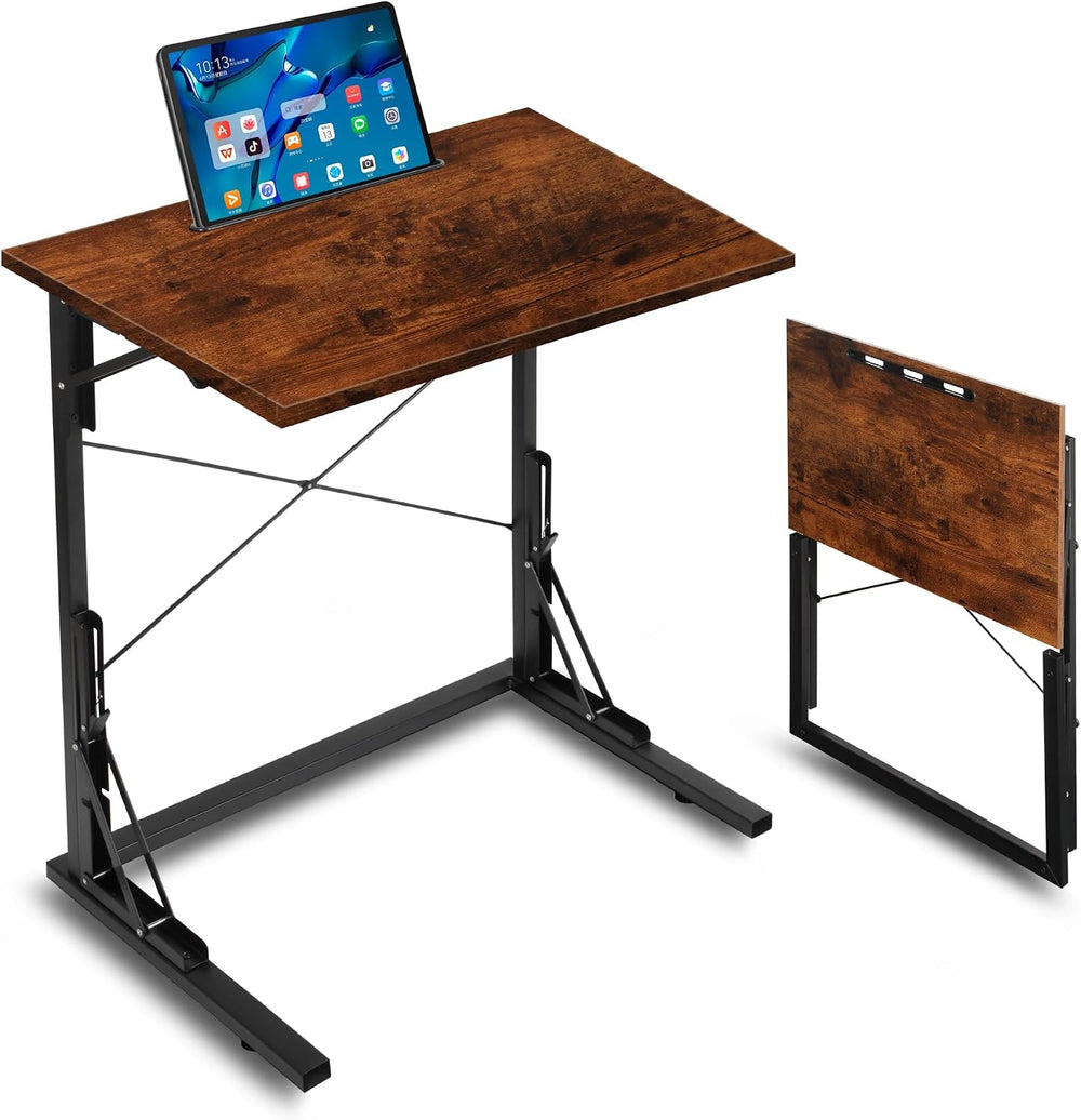 24 inch Foldable TV Tray Table, Foldable Portable C-Shaped Sofa end Table, Ov...