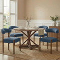 VKNOW Wooden Dining Chairs Set of 4, Modern Upholstered Dining Room Chairs with Walnut Wood Legs and Curved Backrest, Fabric Kitchen Chairs for Farmhouse/Dining Room, Blue